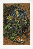 Jörg Immendorff, Ready-Made de L'Histoire dans Café de Flore, Original-Farblinolschnitt auf Karton