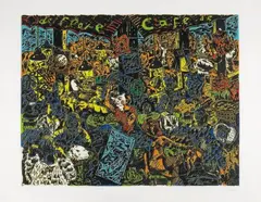 Café de Flore by Jörg Immendorff, Original-Farblinolschnitt auf Karton, sold Dec 2006