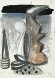 Markus Lüpertz, Ohne Titel, 8 Arbeiten: Acryl, Gouache, Tusche, Kohle und Farbkreide auf chamoisfarbenem Papier, 3 Blatt je