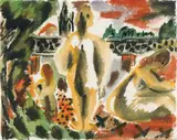 Ohne Titel (Badende an der Brücke) by Ernst Wilhelm Nay, Aquarell auf Arches Velin, sold Dec 2006