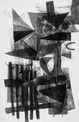 Willi Müller-Hufschmid, Ohne Titel (Durchdrungene Formen), Tusche auf chamoisfarbenem Bütten