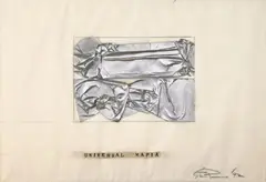 Universal Mafia by Steven Parrino, Aluminiumpapier, Illustriertenschrift und Bleistift collagiert auf Pergaminpapier auf Karton montiert, sold Dec 2006
