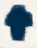 Arnulf Rainer, Blaues Kreuz, Ölkreide und Graphit über Farbradierung auf Rives Bütten