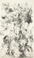 Bernard Schultze, Ein Turmgewächs, Grisaille: Kohle auf Papier auf Leinwand
