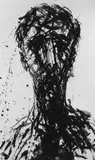 Max Uhlig, Ohne Titel (Portrait T.M.), Tusche und Deckweiß auf chamoisfarbenem Japanpapier auf Leinwand