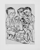 Max Beckmann, Der Zeichner in Gesellschaft, Original-Radierung (Kaltnadel) auf Velin