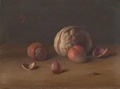 Stilleben mit Nüssen by Herbert Böttger, Öl auf Leinwand, auf festen Karton montiert, sold Nov 2006