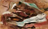 Lovis Corinth, Stilleben mit Fischen (Bücklinge), Öl auf Karton