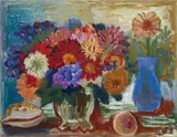 Blumenstilleben mit Vasen und Muscheln by Otto Dix, Öl auf Leinwand, sold Nov 2006