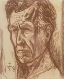Otto Dix, Selbstbildnis, Wachskreidezeichnung in Braun auf festem elfenbeinfarbenen Bütten