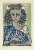 Otto Dix, Mädchen mit Katze I (Kopf geradeaus), Original-Farblithographie auf Van Gelder-Bütten