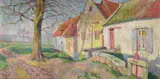 Raphaël Dubois, Landschaft mit Gehöft und Wehr, Öl auf Leinwand