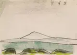Lyonel Feininger, Mountain and Valley (Bei Lincoln, Massachusetts), Farbkreide- und Bleistiftzeichnung auf elfenbeinfarbenem Skizzenblockpapier