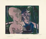 Liebespaar im Wald (Menschen im Wald) by Conrad Felixmüller, Original-Farbholzschnitt auf Maschinenbütten, sold Nov 2006