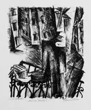 Conrad Felixmüller, Auf dem Balkon, Original-Lithographie auf glattem Papier