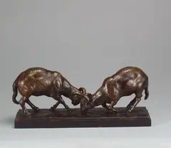 Kämpfende Widder by August Gaul, Bronzeplastik. Höhe 14,5 cm. Auf schwarzen Marmorsockel (, sold Nov 2006
