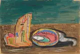 Werner Gilles, Heidnisches Grab, Gouache auf einfachem bräunlichen Papier