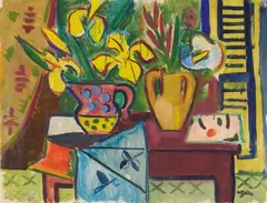 Stilleben by Werner Gilles, Ölfarbe und Tempera auf elfenbeinfarbenem Bütten, sold Nov 2006
