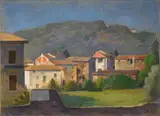 Tessiner Landschaft (Häuser in Lavena) by Karl Hofer, Öl auf Leinwand, sold Nov 2006
