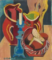 Ernst Ludwig Kirchner, Stilleben mit Krügen und Kerzen, Öl auf Leinwand