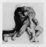 Tod und Frau by Käthe Kollwitz, Original-Radierung, braunschwarz gedruckt, auf festem gelblichen Velin, sold Nov 2006
