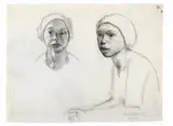Lotte. Rückseitig: Mutter, die ihr Kind nährt by Käthe Kollwitz, Doppelseitig gearbeitete Kreidezeichnung auf elfenbeinfarbenem dünnen Bütten, sold Nov 2006