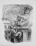 Verliebter Zauberer und Hexe by Alfred Kubin, Tuschfederzeichnung auf elfenbeinfarbenem handgeschöpften Bütten, sold Nov 2006