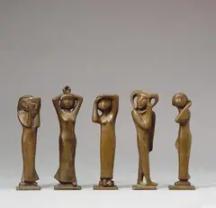 Kurt Lehmann, Tänzerin. Harlekin. Mädchen mit Maske. Ausschauende. Horchende, 5 kleine Bronzefiguren