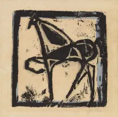 Pferd by Ewald Mataré, Original-Farbholzschnitt, blau und grau aquarelliert, auf Bütten, sold Nov 2006