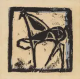 Pferd by Ewald Mataré, Original-Farbholzschnitt, blau und grau aquarelliert, auf Bütten, sold Nov 2006