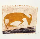 Liegende Kuh (nach rechts). Liegende Kuh (nach rechts) by Ewald Mataré, 2 Original-Farbholzschnitte auf Bütten, sold Nov 2006