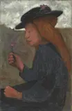 Paula Modersohn-Becker, Sitzendes Mädchen mit schwarzem Hut und Blume in der rechten Hand