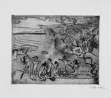 Max Pechstein, Am Ufer, Original-Radierung auf glattem Velin