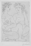 Pablo Picasso, Jeune Bacchus au tambourin avec une bacchante, Original-Radierung auf Montval-Bütten mit Wasserzeichen "Picasso"