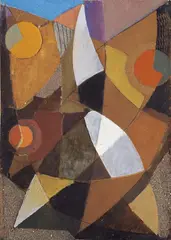Alfréd Réth, Abstrakte Komposition, Mischtechnik (Öl, Papiercollage, Tusche, Sand, z.T. gekratzt) auf Karton, auf Hartfaserplatte montiert
