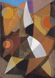 Alfréd Réth, Abstrakte Komposition, Mischtechnik (Öl, Papiercollage, Tusche, Sand, z.T. gekratzt) auf Karton, auf Hartfaserplatte montiert
