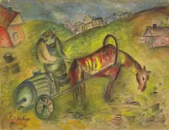 Issachar (Isaac) Ber Ryback, Bauer mit Pferd und Dungkarren, Öl auf festem Malkarton