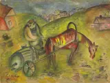 Issachar (Isaac) Ber Ryback, Bauer mit Pferd und Dungkarren, Öl auf festem Malkarton