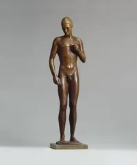 Denker (Stehender Jüngling) by Richard Scheibe, Bronzeplastik. Höhe 58,8 cm. Auf graubraun marmorierten Steinsockel, sold Nov 2006