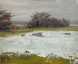 Kurt Schwitters, o.T. (Flusslandschaft), Öl auf Holz