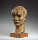 Selbstbildnis by Renée Sintenis, Gipsplastik. Höhe 32,6 cm. Seitlich rechts am Hals mit dem eingeritzten Monogramm RS versehen. - Mit erdfarben-gelb-bräu, sold Nov 2006