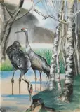 Hans Thuar, Reiher, Aquarell auf Japanpapier