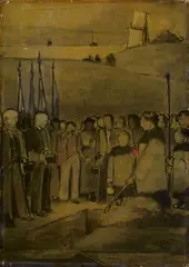 Begräbnis by Eberhard Viegener, Öl auf Holz, sold Nov 2006