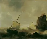 Jacob Adriaensz Bellevois, SEESTURM AN FELSIGER KÜSTE., Öl auf Holz