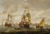 Jan Carel Donatus van Beecq, HOLLÄNDISCHE KRIEGSSCHIFFE VOR AMSTERDAM., Öl auf Holz