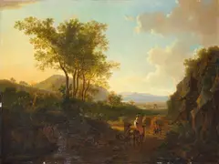 Nachfolge Jan Both, SÜDLICHE BERGLANDSCHAFT MIT REISENDEN., Öl auf Leinwand (doubliert)