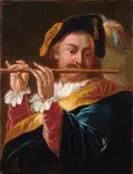 DER FLÖTENSPIELER. by zugeschrieben Jean-Baptiste Henri Deshays, Öl auf Leinwand (doubliert), sold Nov 2006