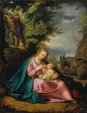 Nachfolge Hendrick Goltzius, DIE RUHE AUF DER FLUCHT NACH ÄGYPTEN., Öl auf Kupfer