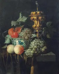 zugeschrieben Johannes Hannot, FRÜCHTESTILLEBEN MIT EINER WAN-LI-SCHALE UND EINEM VERGOLDETEN BUCKELPOKAL., Öl auf Leinwand (doubliert)