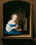 Netherlandish School, SELBSTBILDNIS AN DER STAFFELEI., Öl auf Holz
